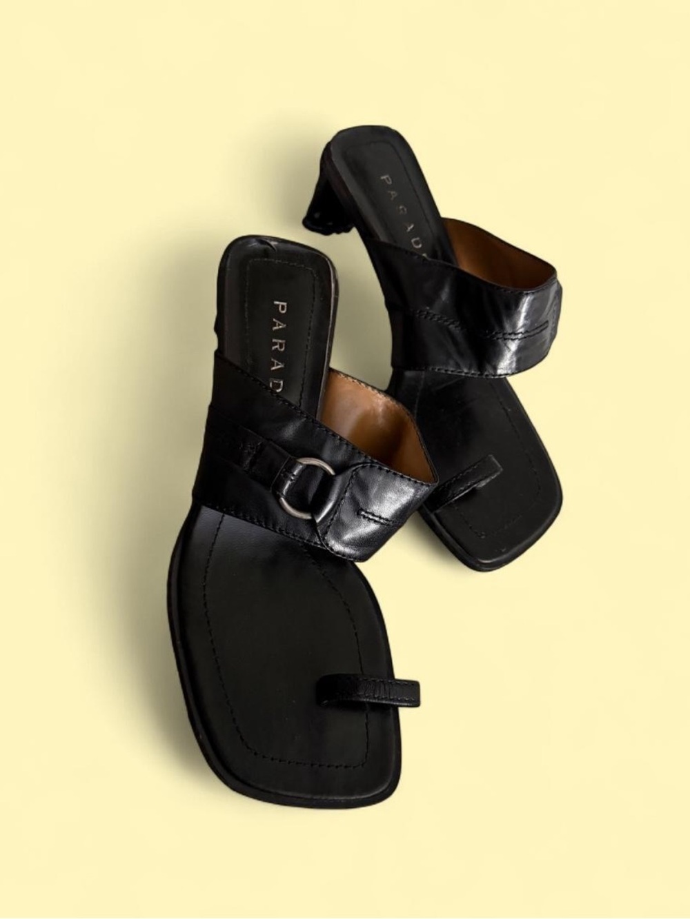 Parade Black Leather Square-Toe Slide Mules